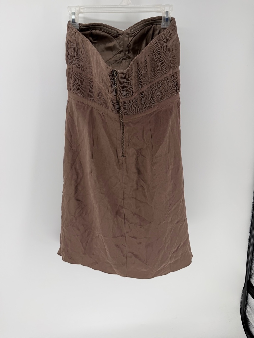 Quillaree by Anthropologie Strapless Ruffle Sweetheart Mini Dress Taupe Sz 8 - Picture 3 of 7